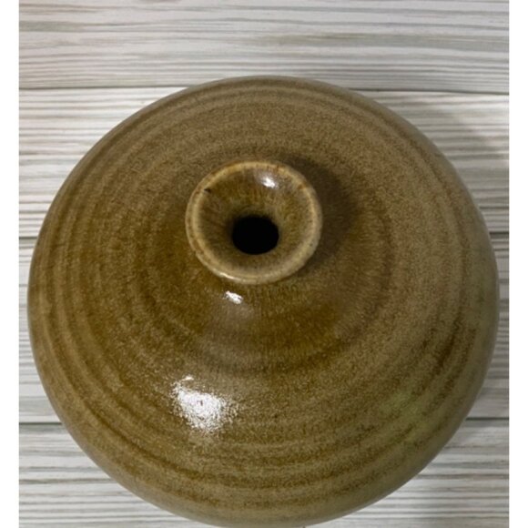 Handmade Ceramic Vase Signed Brown Little Neck Vessel Minimalist - Picture 3 of 5